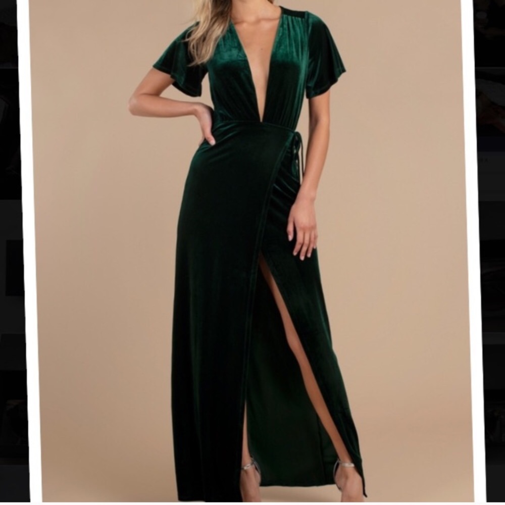 TOBI green velvet maxi wrap dress SMALL